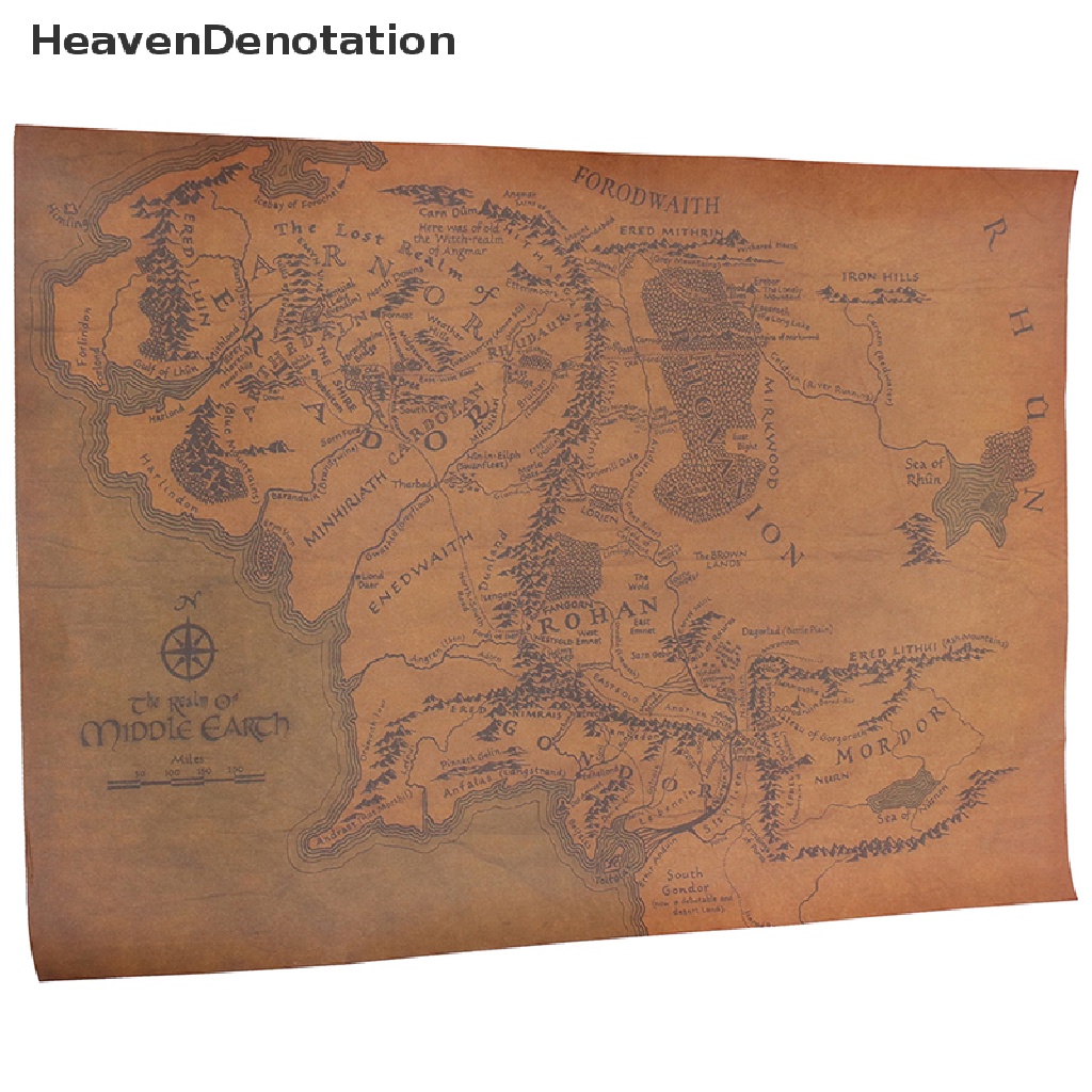 [HeavenDenotation] Tie LER Vintage Middle Earth Map On Poster Dekorasi Rumah Stiker Dinding 51x35.5cm HDV