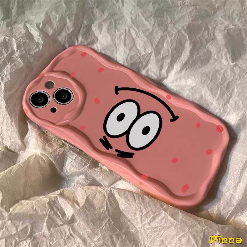 Case SpongeBob Patrick Star Kartun Lucu Kompatibel Untuk IPhone 7Plus XR 11 13 12 14 Pro Max X XS Max 6 7 6s 8 Plus SE 2020 3D Wavy Curved Edge Glossy Shockproof Airbag Soft Cover