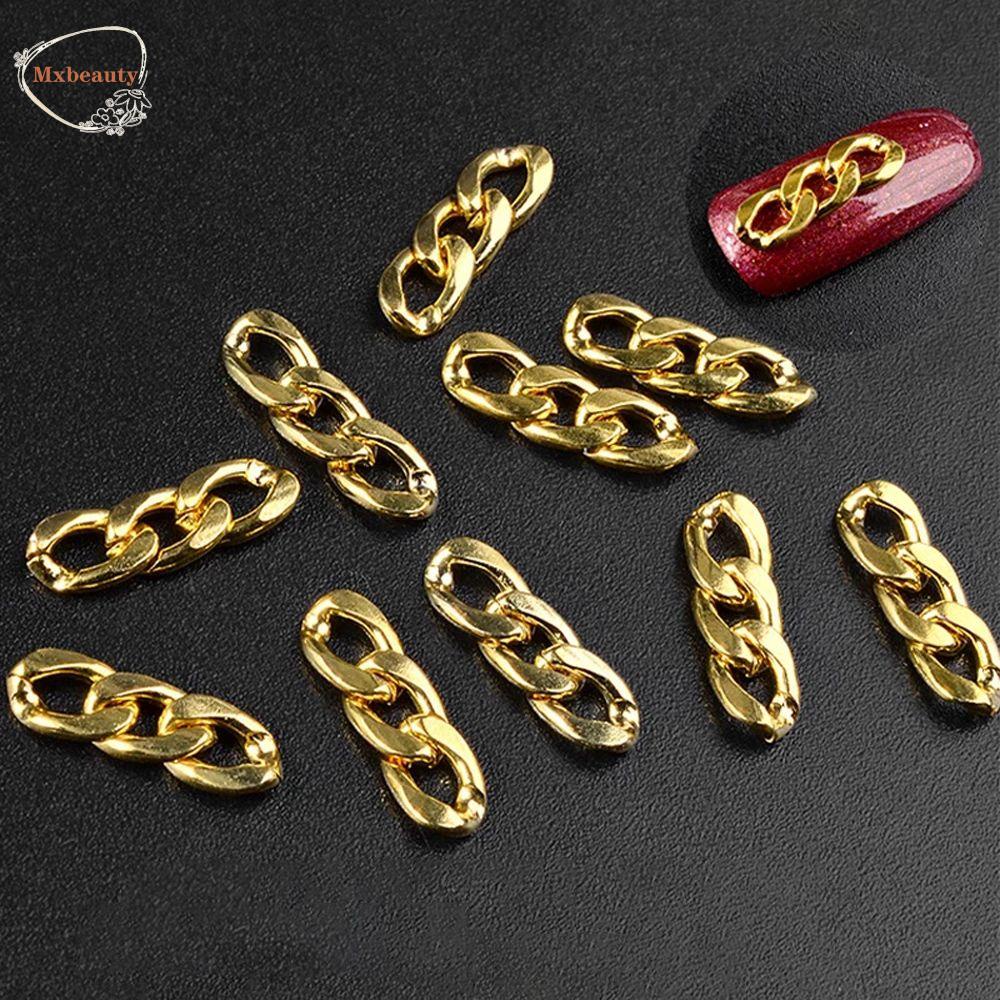 MXBEAUTY Girls Nail 3-Section Button Chains Fashion 3D Nail Art Decorations Nail Art Metal Chains Gold Silver Manicure Accessories Korean Black DIY Nail jewelry Nail Charms/Multicolor