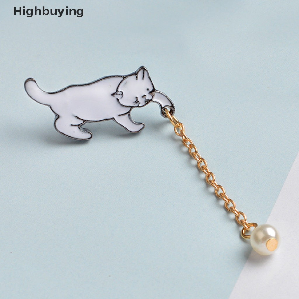 Hbid Enamel Lucu Mutiara Kucing Bros Pin Baju Kerah Pin Breastpin Wanita Perhiasan Hadiah Glory