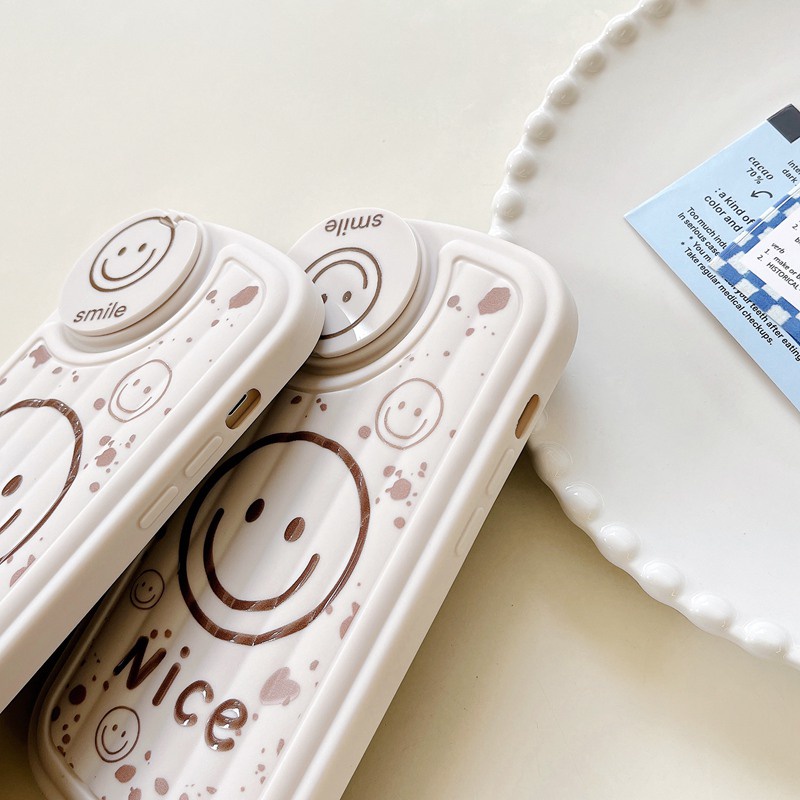 Rotatable Mirror Beige Nice Smile Girl Woman Soft Silicon Case HP iP iPhone 12 13 14 Pro Max 11 FTD Casing Apple