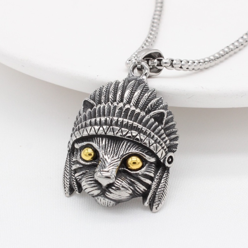 [Z H Perhiasan] Vintage Fashion Pria Anti Karat Permata Kepala Kucing Kelinci Tengkorak Liontin Kalung Hip Hop Pesta Baja Titanium Perhiasan Aksesoris