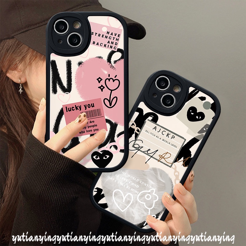 Case Cinta Hati Vivo Y21 Y22 Y20i Y35 Y91 Y22s Y12i Y21s Y12 Y30 Y15s Y20s Y02 Y33s Y20 Y15 Y16 Y31 Y21A V25E V23E Y91C Y11 Y17 Y51 Y15A V23 Soft Ins Graffiti Letter Label Cover