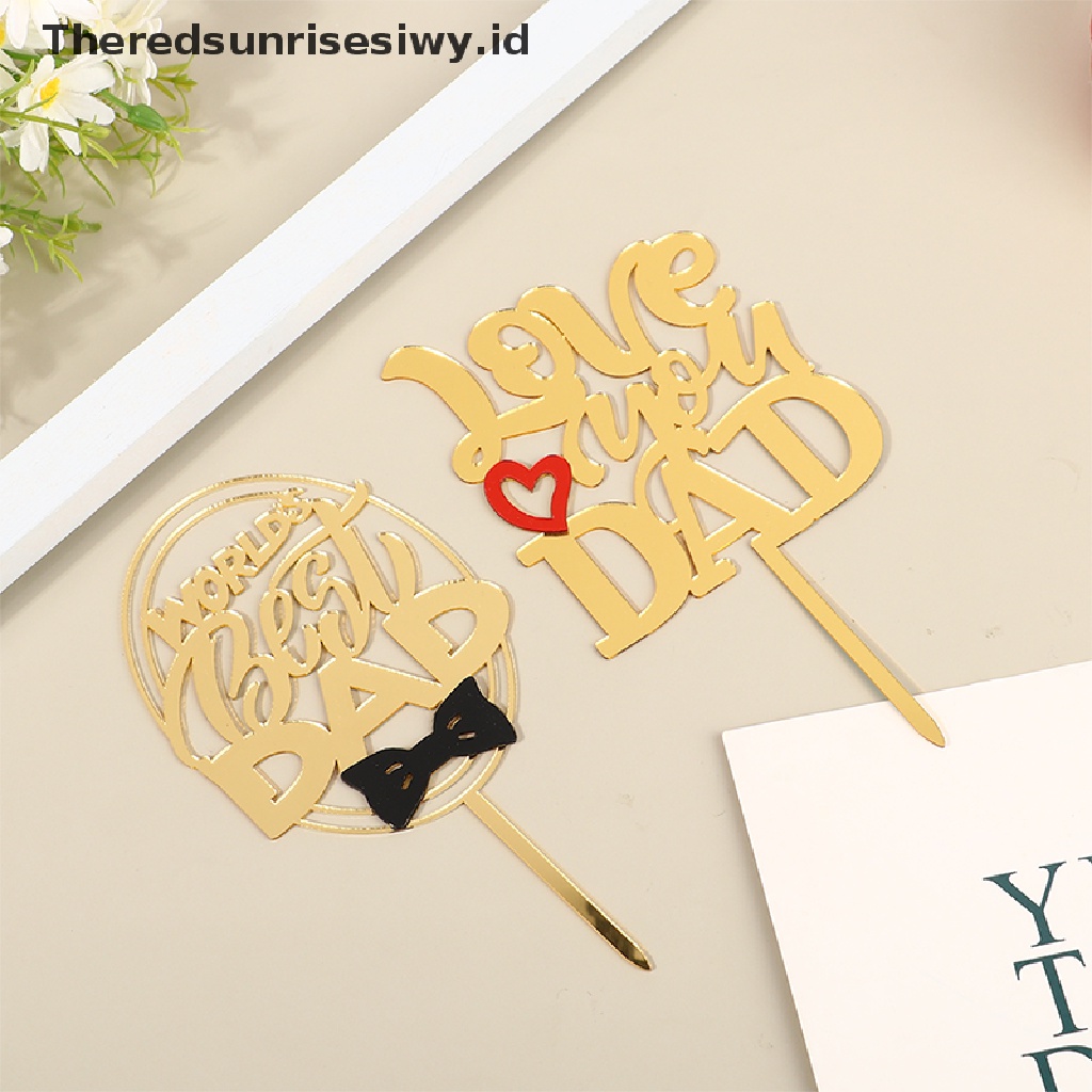 # Kado Mom &amp; PAPA DIY # Hiasan Kue Pesta Hari Ayah Gold Hitam Akrilik Daddy Birthday Cake Topper~