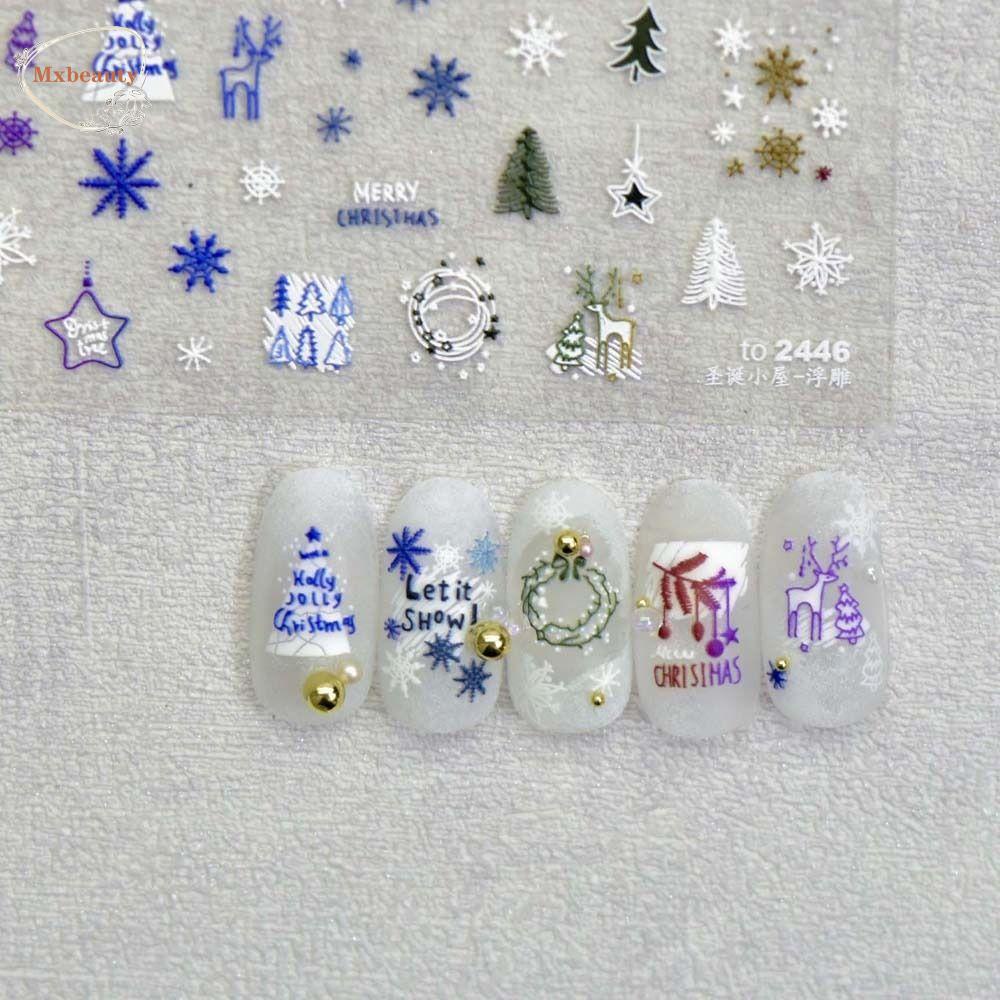 Mxbeauty Stiker Kuku Motif Santa Claus / Snowman / Beruang Natal / Tahun Baru Untuk Aksesoris Nail Art / Manicure