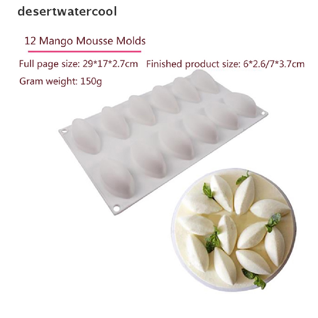 Deid12 Cavity Cetakan Fondant Kue Silikon Bentuk Quenelle Shaped Mould Mousse Cake Alat Martijn