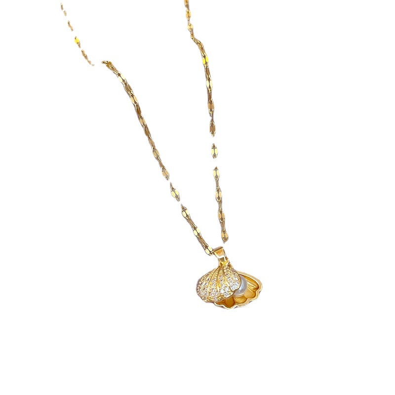 Shell Pearl Titanium Steel Necklace Elegant Vintage Gold Shell Necklace Dapat Dibuka Kalung Anti Karat Untuk Wanita