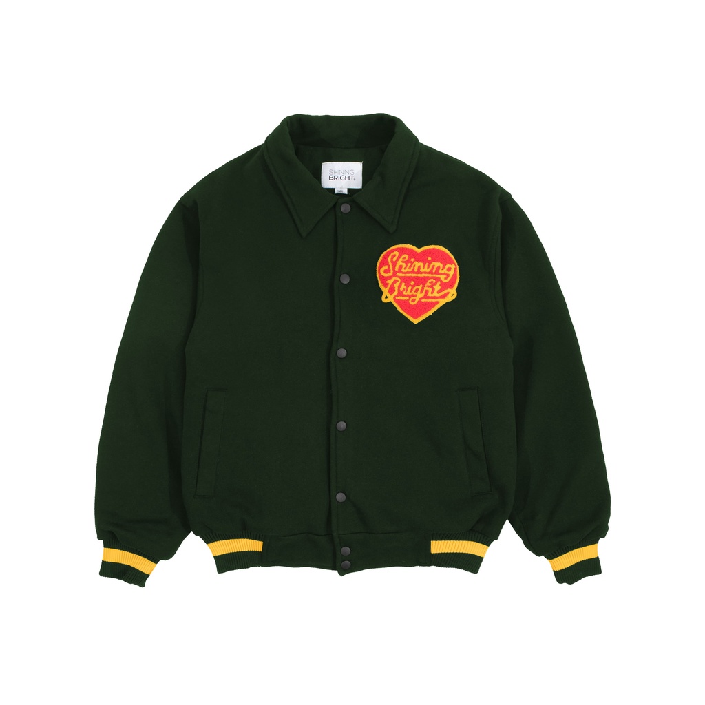 Shining Bright Jaket Varsity Mad Love - Hijau Army
