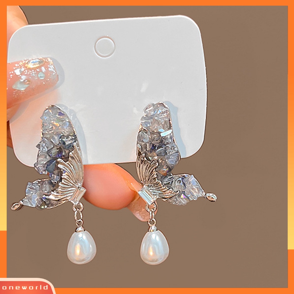 [EONE] 1pasang Anting Pejantan Mewah Pola Geometris Electroplating Pendant High Gloss Dekorasi Kilau Terang Fashion Shiny Butterfly Rhinestone Menjuntai Earrings Untuk Tanggal