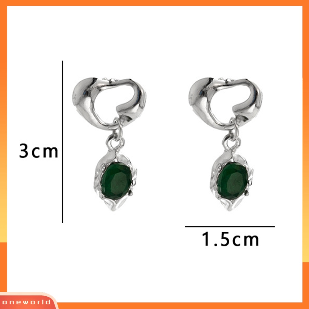 [EONE] 1pasang Anting Tusuk Gaya Retro Irregular Berbentuk Hati Dipoles Hadiah Elegan Imitasi Hias Kristal Hijau Drop Earrings Untuk Pacaran