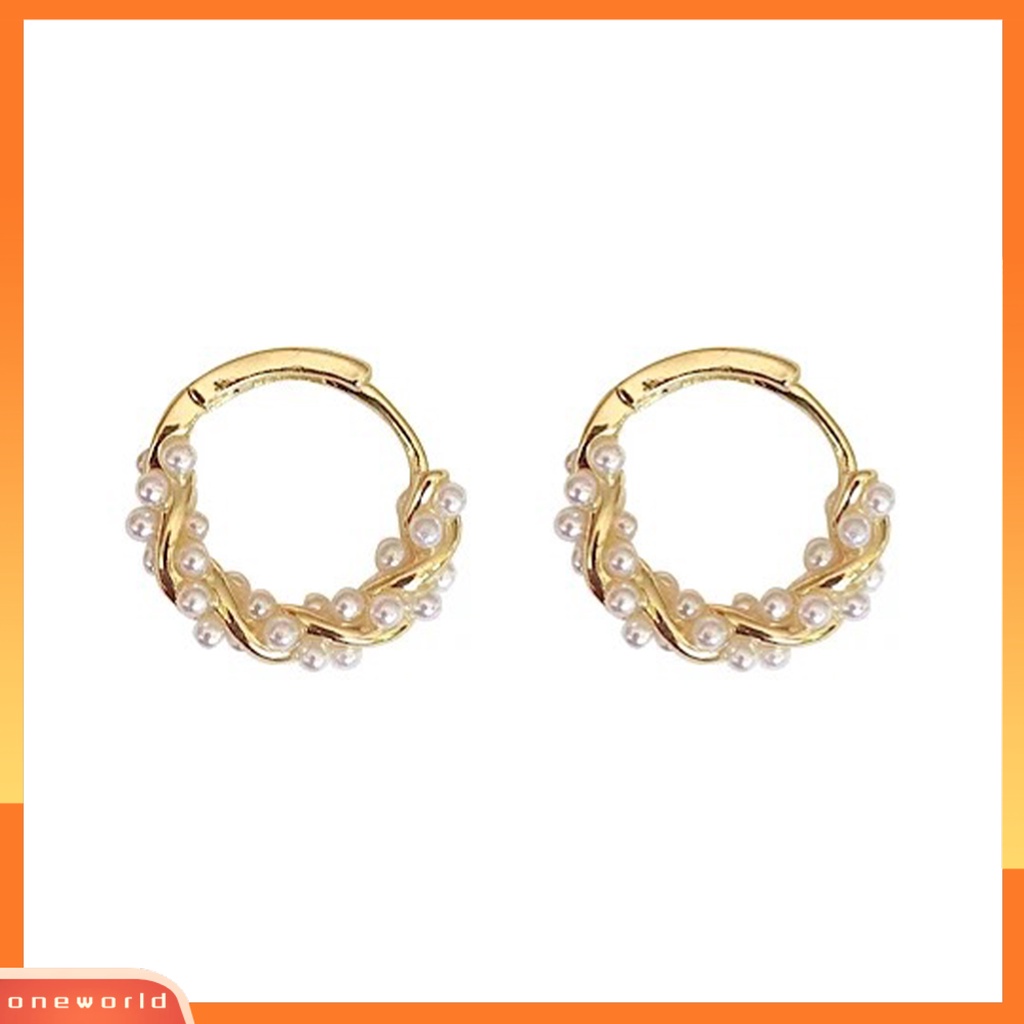 [EONE] 1pasang Anting Hoop Cahaya Mewah Temperamen Mutiara Imitasi Minimalis Geometris Hias Hadiah Wanita Anting Lingkaran Perhiasan Pesta Aksesori Busana