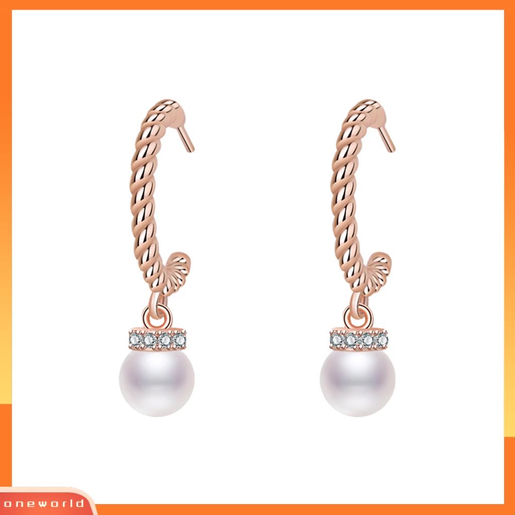 [EONE] 1pasang Anting Wanita Bersinar C-shaped Pendant Berlian Imitasi Hias Electroplating Ear Decoration Aksesori Fashion Faux Pearl Menjuntai Earrings Untuk Kehidupan Sehari-Hari