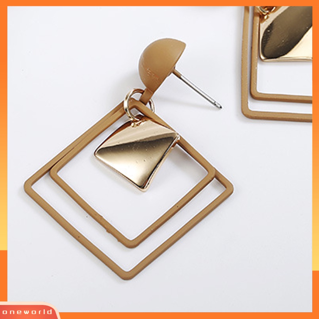 [EONE] 1pasang Menjuntai Anting Geometris Matte Kepribadian Minimalis Berongga Double Belah Ketupat Wanita Stud Earrings Fashion Perhiasan