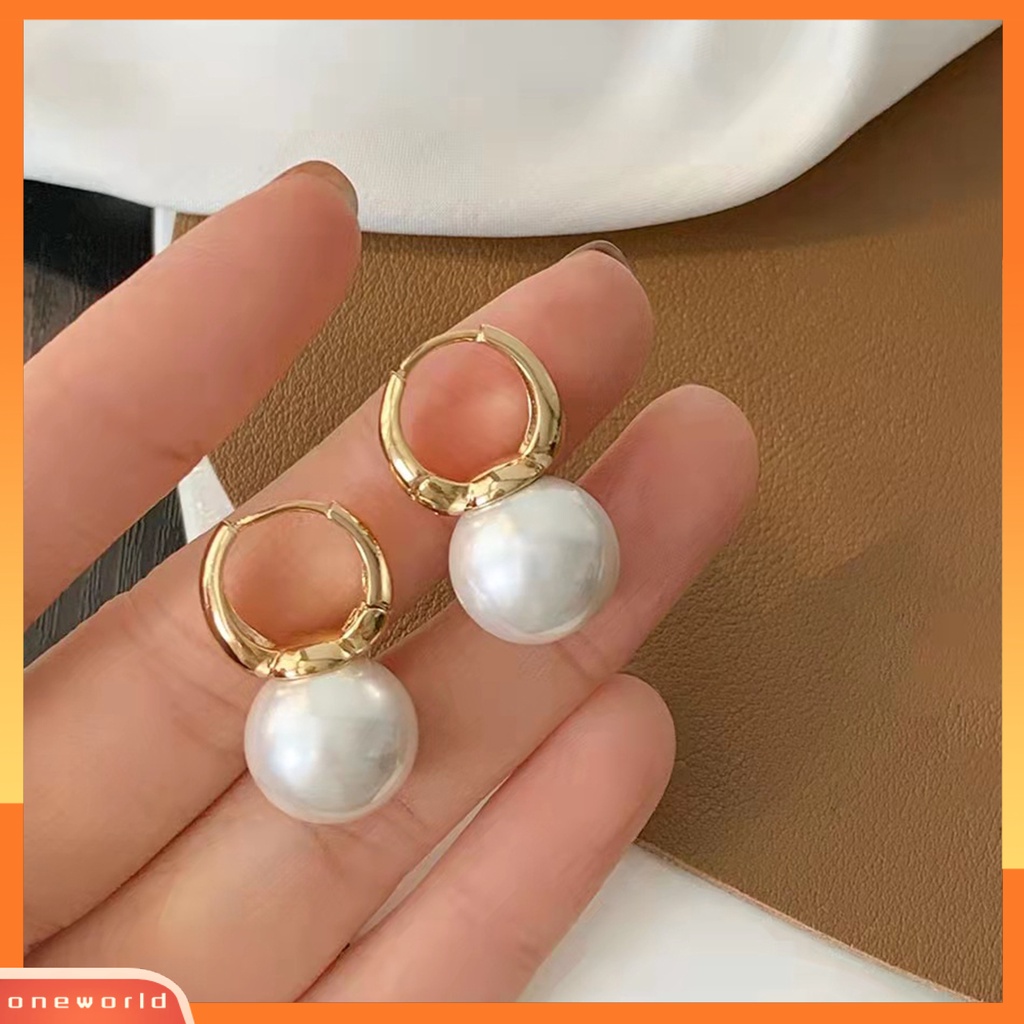 [EONE] 1pasang Anting Hoop Elegan Temperamen Minimalis Geometris Electroplating Hias Hadiah Wanita Mutiara Imitasi Menjuntai Anting Eardrop Perhiasan Fashion Aksesori