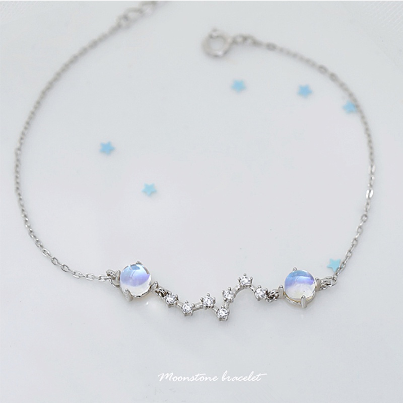 Roselife S925 Perak Gayung Besar Biru Moonstone Pesona Langit Berbintang Gelang Untuk Wanita Gadis Elegan Beruntung Gelang Fashion Pergelangan Tangan Rantai Perhiasan Hadiah