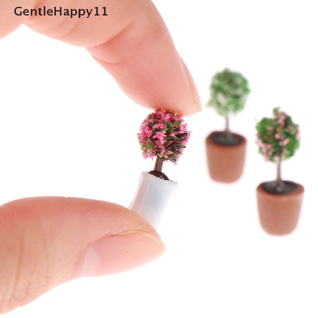 Gentlehappy 4Pcs 1: 12rumah Boneka Miniatur s Pohon Pot Tanaman Hijau Dekorasi Rumah id