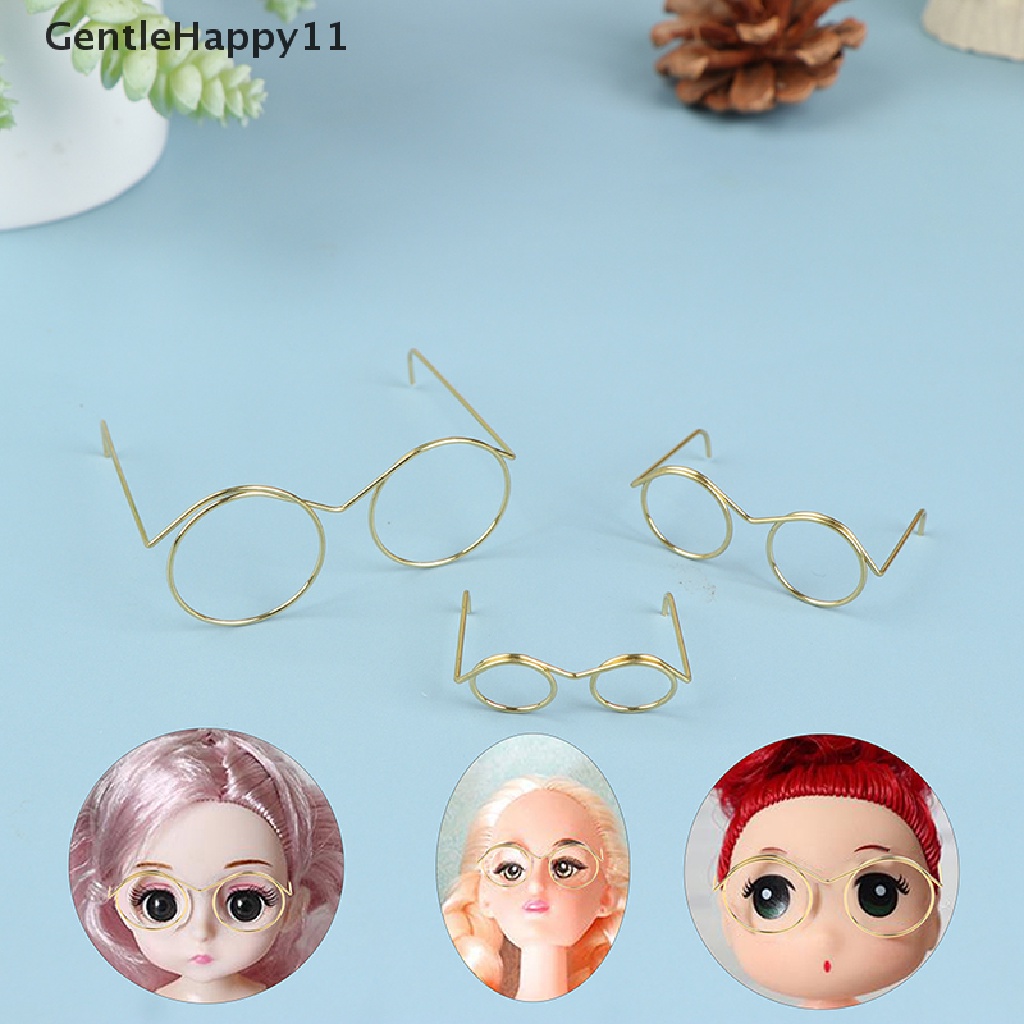 Gentlehappy 5/10Pcs Fashion Bingkai Bulat Tanpa Lensa Retro Kacamata Boneka Keren Untuk9 /25/30cm Doll id