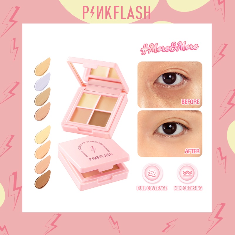 PINKFLASH Full Coverage Concealer Palette 4-in-1 Waterproof Sweat Proof Cover Dark Circles Acne Marks Dullness Brighten Skin Tone Long-lasting Face Concealer palet PF-F09