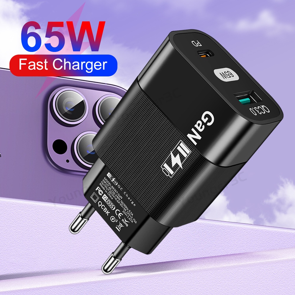 65w GaN PD Fast Charging Charger Handphone QC3.0+PD Gallium Nitride Power Adapter Untuk ios Micro Tipe C