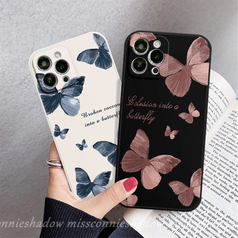 Case Motif Samping Oppo A7 A16 A15 A12 A96 A17 A57 A95 A76 A94 Reno 8T 8 7 6 5F 5 A5s A3s A54 A9 A78 A55 A53 A31 A5 A52 A16E A1K A16K A36 A74 Retro Butterfly Tepi Lurus Sarung Soft Cover