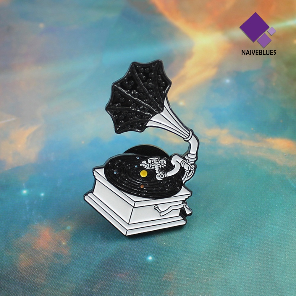 &lt; Naiveblues &gt; Wanita Pria Lucu Kartun Retro Vinyl Gramophone Bros Pin Lencana