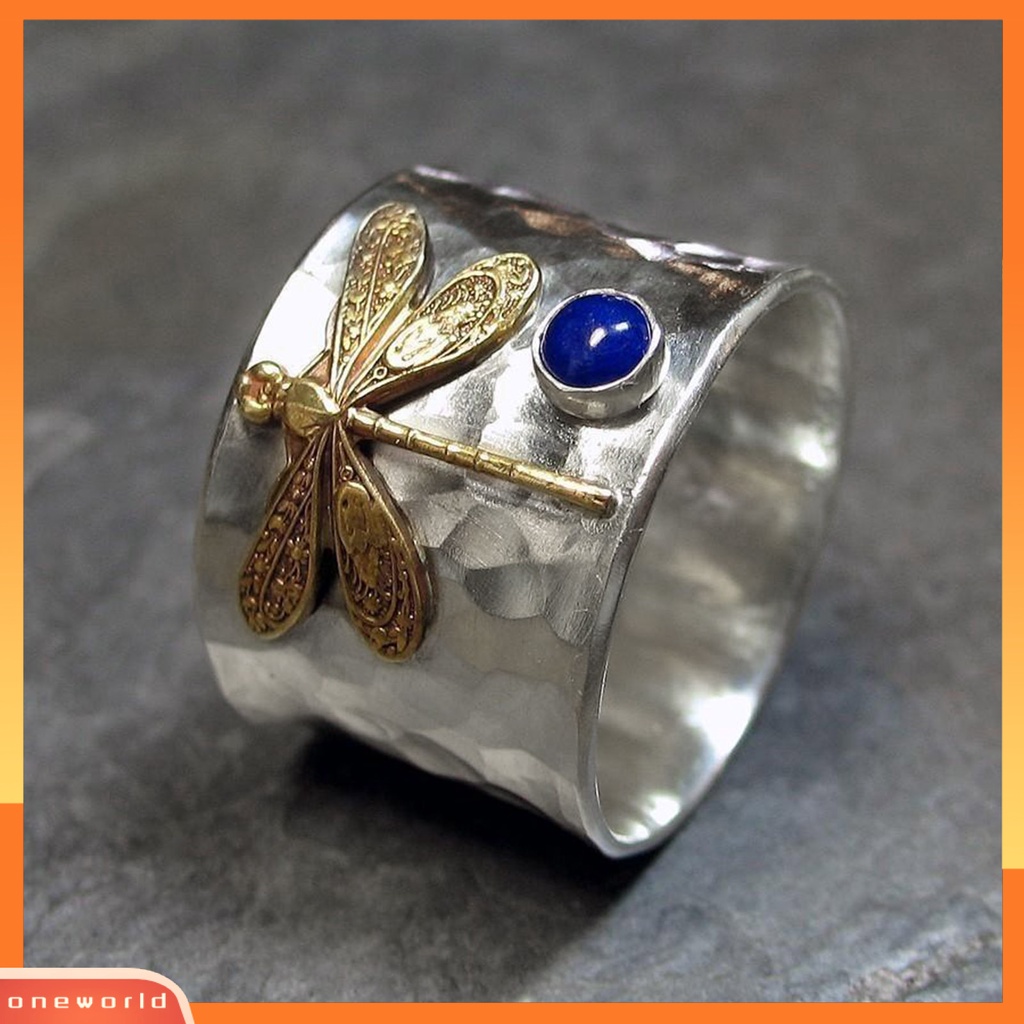 [EONE] Cincin Wanita Capung Biru Permata Imitasi Vintage Electroplating Animal Finger Ring Untuk Pernikahan