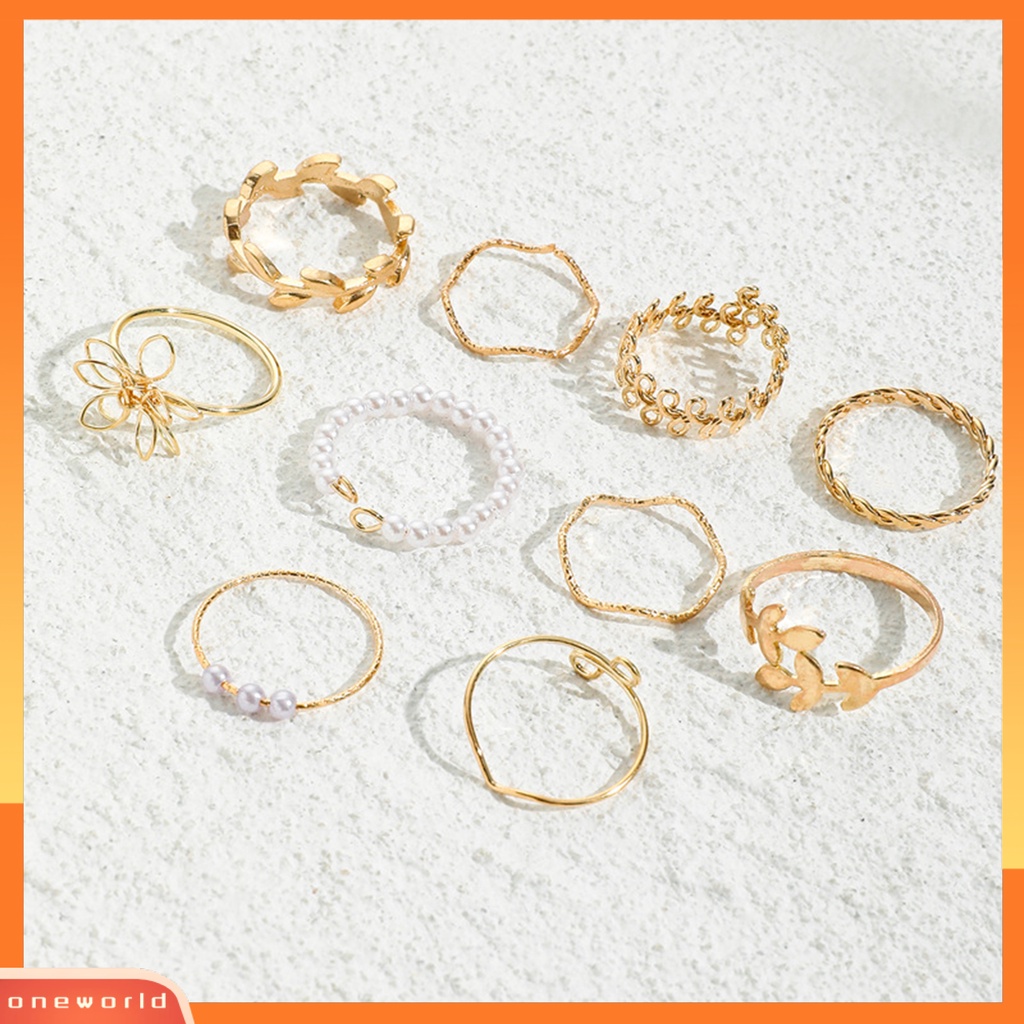 [EONE] 10pcs Cincin Jari Berongga Keluar Bunga Wanita Bohemian Electroplating Knuckle Rings Untuk Pesta