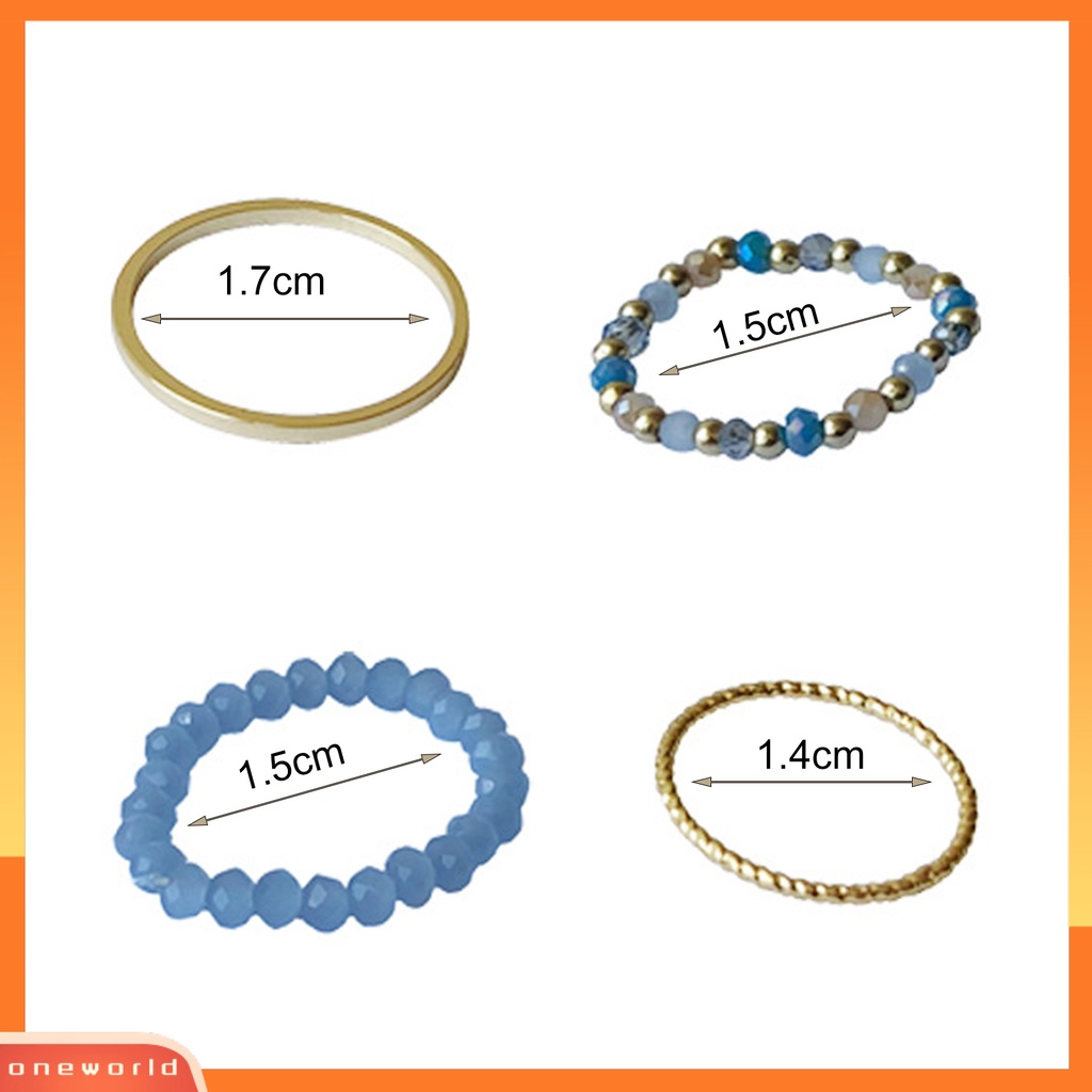 [EONE] 4pcs Cincin Jari Manik-Manik Stackable Blue Ins Style Knuckle Rings Untuk Pesta Pacaran Anniversary