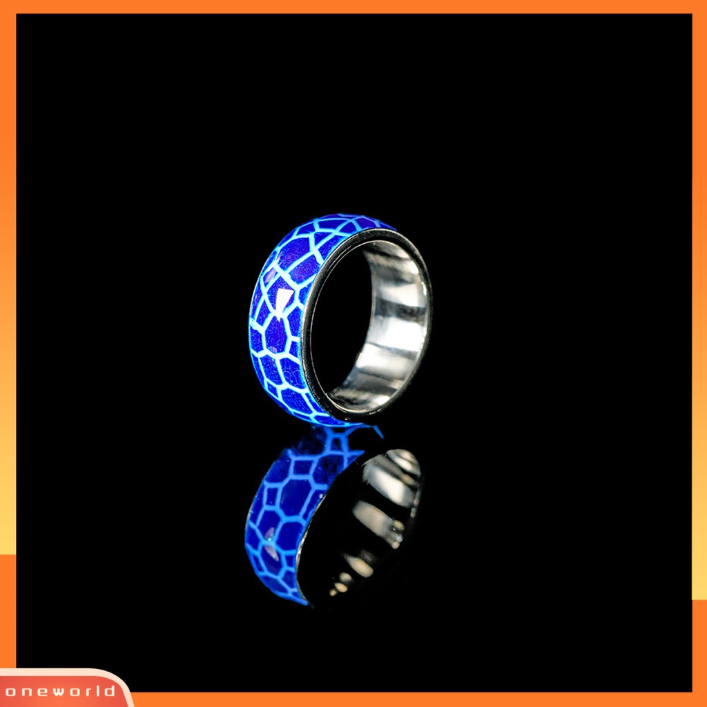 [EONE] Cincin Unisex Luminous Turtle Shell Pattern Fluorescent Glowing-In-The Dark Stainless Steel Vintage Plating Ring Untuk Halloween