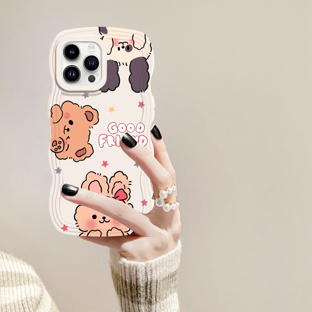 Case Beruang Kartun Untuk OPPO A17 A78 A57 2022 A15 A16 A16K A54 A12 A5S A7 A94 A93 A3S A11k A53 A31 A52 A92 A37 F9 A1K A76 A36 5F A9 2020sarung Telepon TPU Tepi Gelombang Kelinci