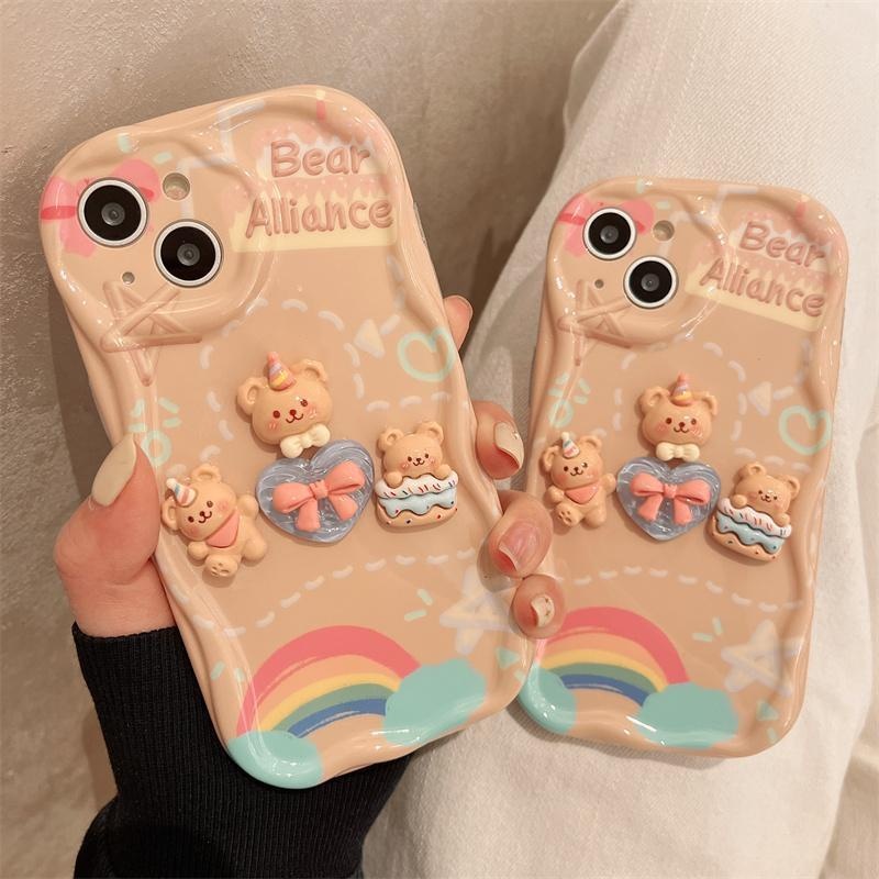 IPHONE Casing Ponsel Desain Boneka Tiga Beruang Cinta Lucu Kartun 3D Kompatibel Dengan Iphone12 13 14 11 Pro Max X Xs Max Xr Ddrf