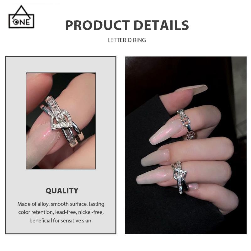 COD❤️Cincin Huruf D Desain Wanita Kepribadian Mode Cahaya Mewah Terbuka-A.one