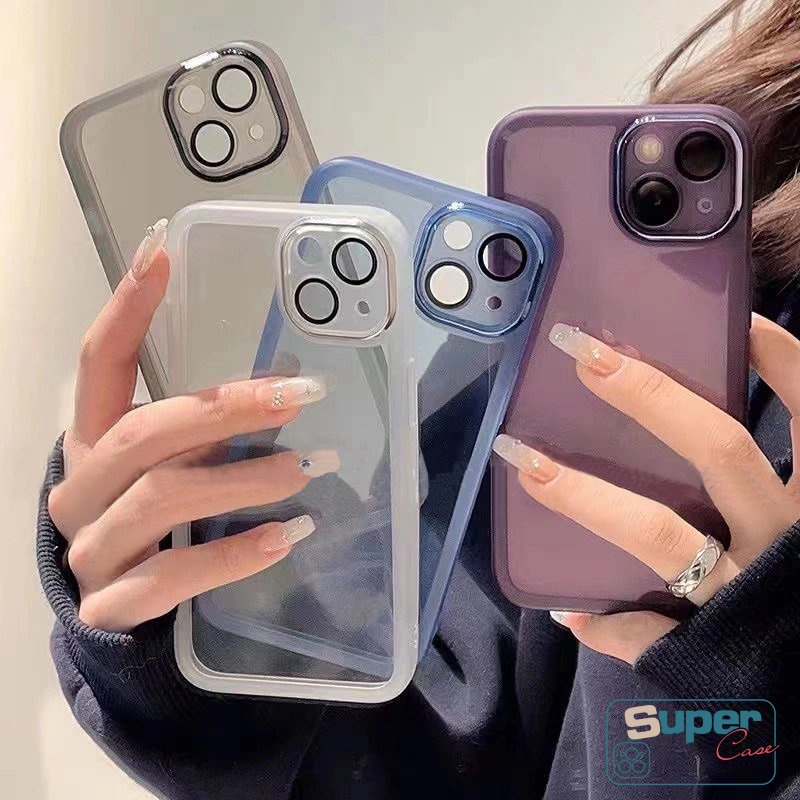 Plating Metal Len Pelindung Lensa Kamera Phone Case Kompatibel Untuk iPhone 7Plus XR 11 13 14 12 11 Pro Max 8Plus X XS Max 7 8 Plus Mewah Simple Shockproof Soft Back Cover Shell