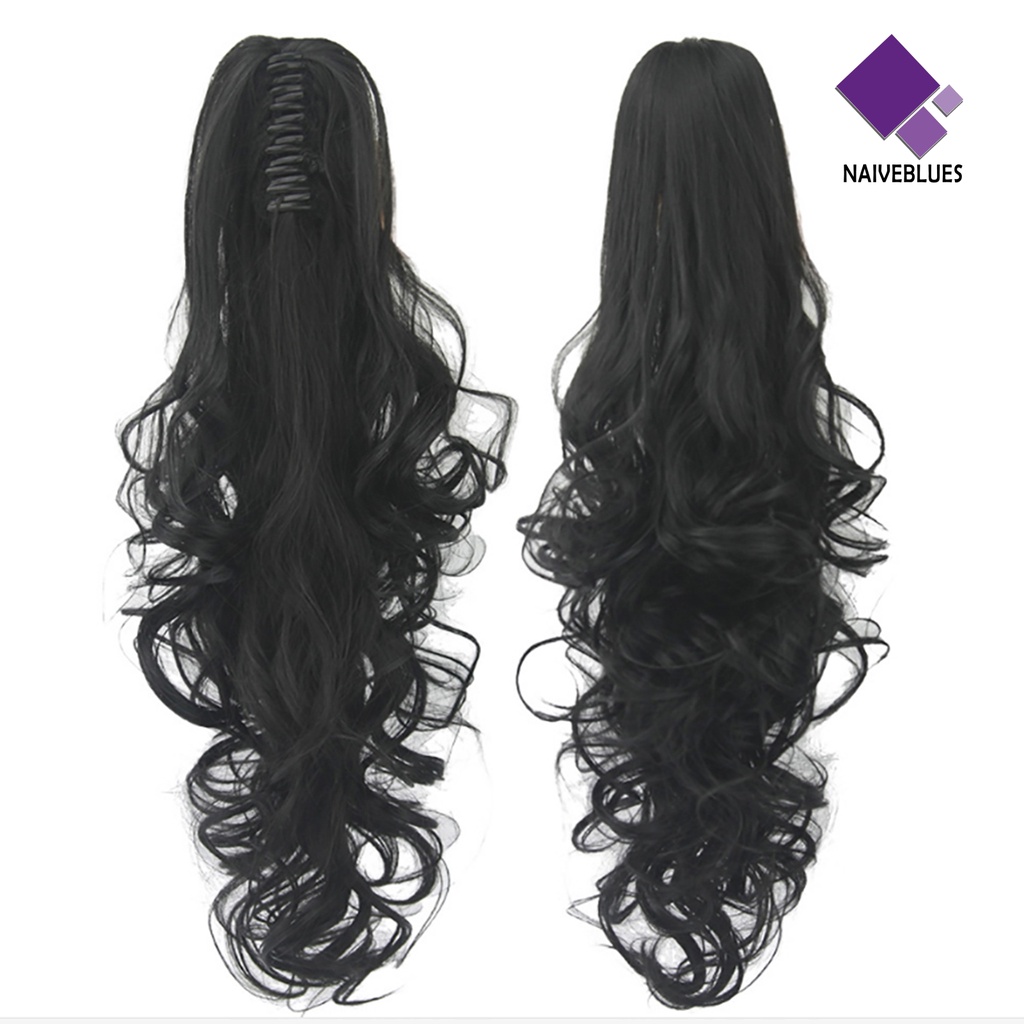 &lt; Naiveblues &gt; Wanita Fashion Panjang Berbulu Keriting Palsu Ponytail Wig Rambut Palsu Hadiah
