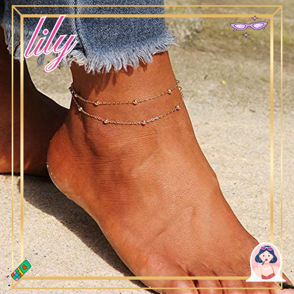 Lily Gelang Kaki Untuk Wanita Sandal Musim Panas Berlapis Manik-Manik Rantai Silver Gelang Kaki