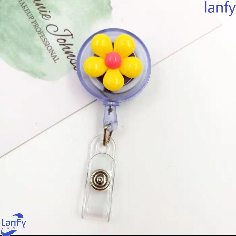 Lanfy Badge Reel Pekerja Guru Wanita Warna Permen ID Badge Klip Resin Gantungan Kunci Lencana Kerja Charm Bunga Card Badge Holder