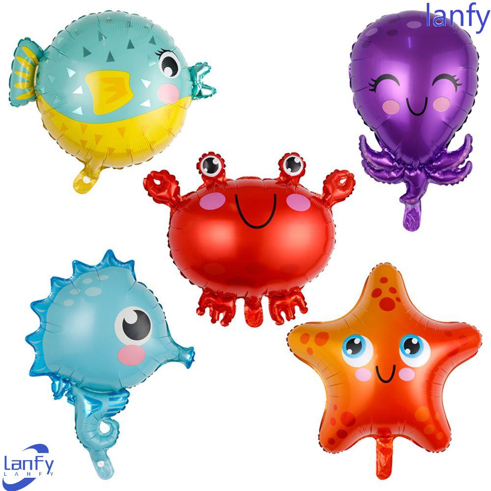 Lanfy Ikan Balon Lucu Hewan Laut Perlengkapan Mandi Bayi Tema Pesta Laut Anak Dekorasi Ulang Tahun Kepiting/Bintang Laut/Gurita Gurita Balon