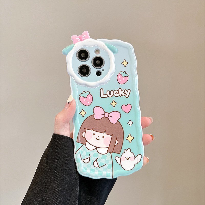 【Lamb Style】Strawberry Lucky Girl Soft TPU Case HP iP iPhone 11 12 13 14 Pro Max 7 8 + Plus SE 2020 X XS XR Max Woman FTD Casing Apple