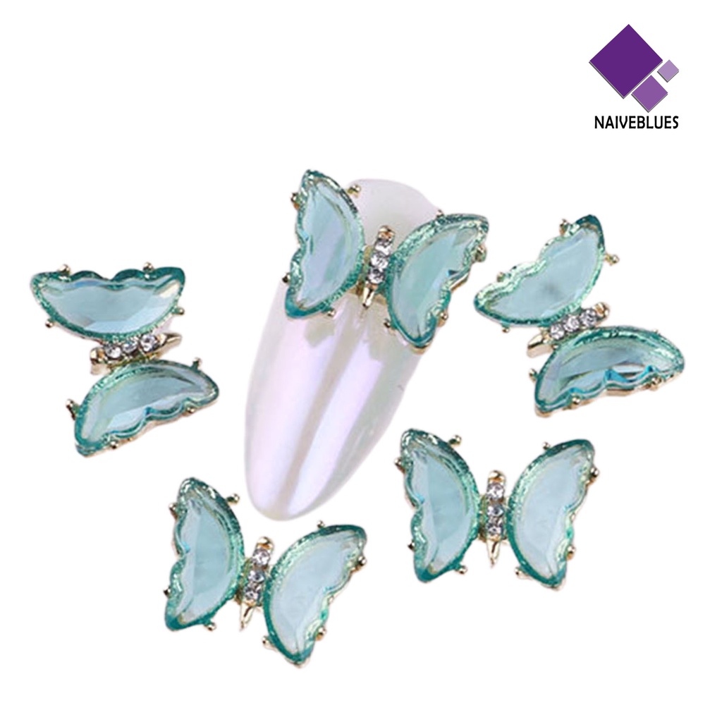 [naiveblues] 5pcs/set Kuku Kupu-Kupu Ornamen Penembus Es 3D Colorful Manicure Crystal Butterfly Beauty