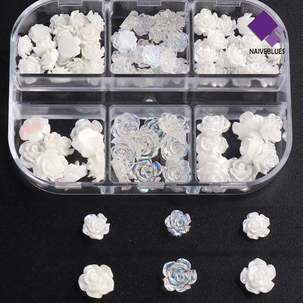 [naiveblues] 90pcs/set Hiasan Kuku Bentuk Bunga Tahan Lama 3D Resin Camelia Aurora Stones Art