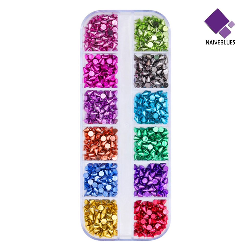 [naiveblues] 1kotak Pesona Nail Art Tidak Luntur Anti-Oksidasi Tahan Jatuh 12kisi DIY Kuku Gadis