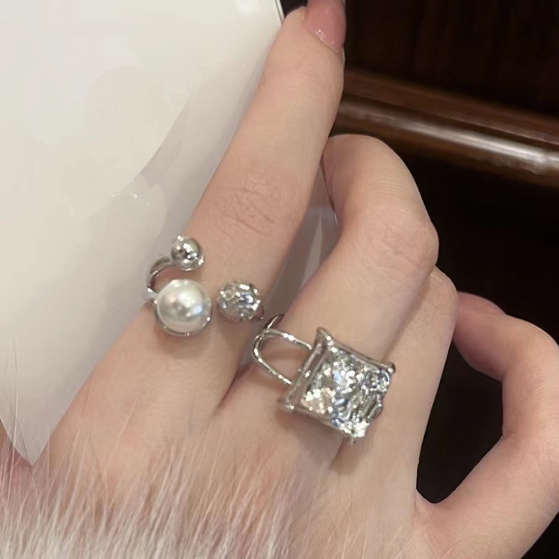 Cincin Geometris Kubus Mutiara Bahan Alloy Korea Untuk Anak Perempuan