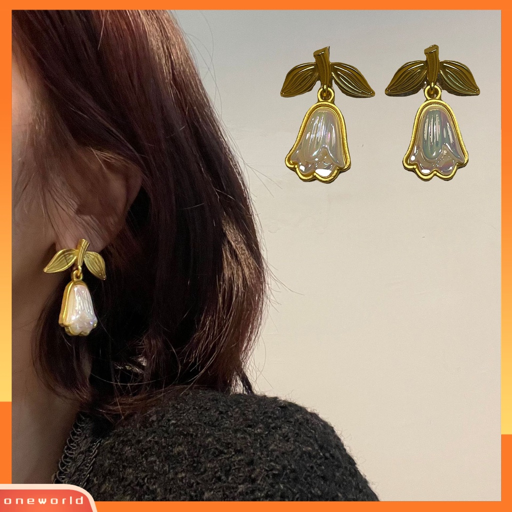 [EONE] 1pasang Drop Earrings Golden Leaves Elegan Medieval Peri Bunga Wanita Stud Earrings Fashion Jewelry