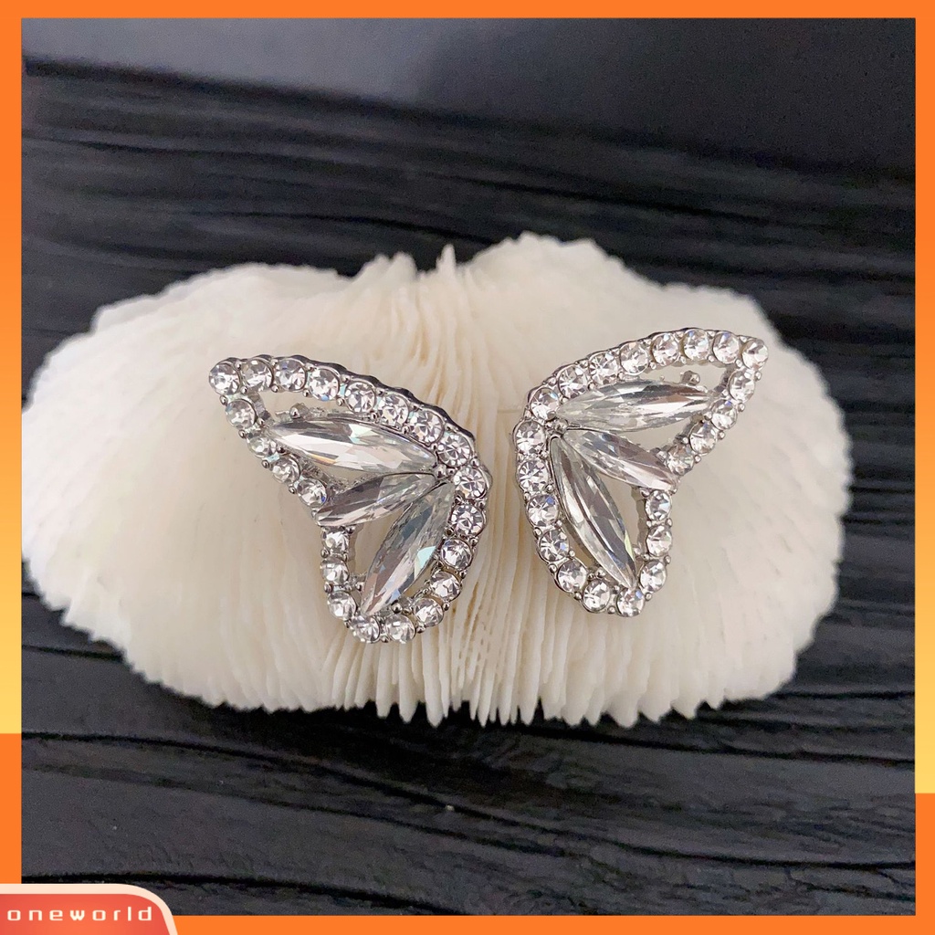 [EONE] 1pasang Ear Studs Kristal Imitasi Elegan Hypoallergenic Bling Berlian Imitasi Kupu-Kupu Sayap Wanita Anting Fashion Perhiasan