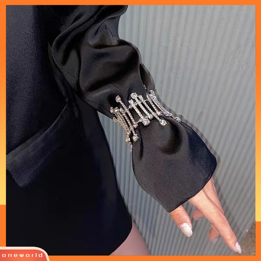 [EONE] Manik-manik Bening Tidak Teratur Dekorasi Sederhana Mewah Gelang Berlebihan Penuh Berlian Imitasi Lebar Gelang Perhiasan Aksesori