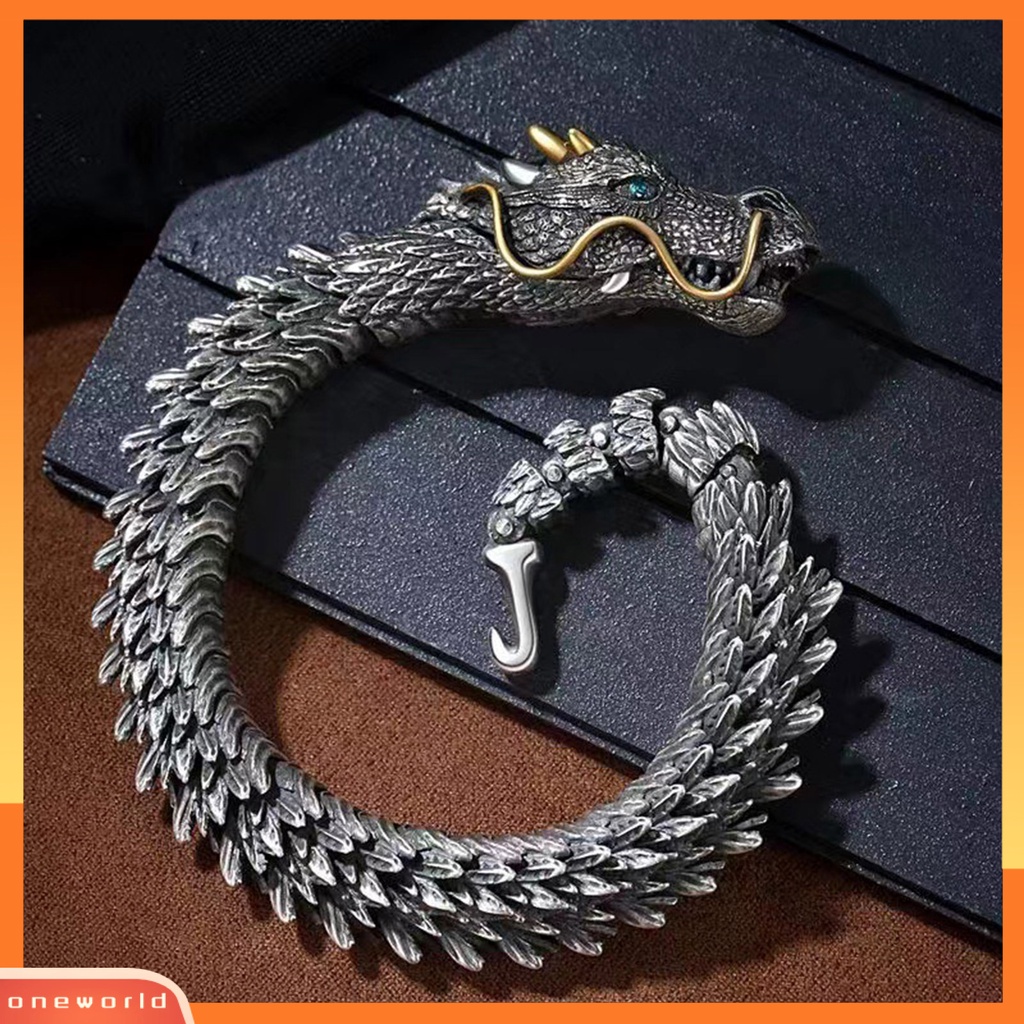 [EONE] Pria Gelang Adjustable Hypoallergenic Hip-hop Distress Koleksi Perhiasan Aksesoris Tembaga Gaya Retro Kepala Naga Laki-Laki Cuff Bangle Untuk Pesta