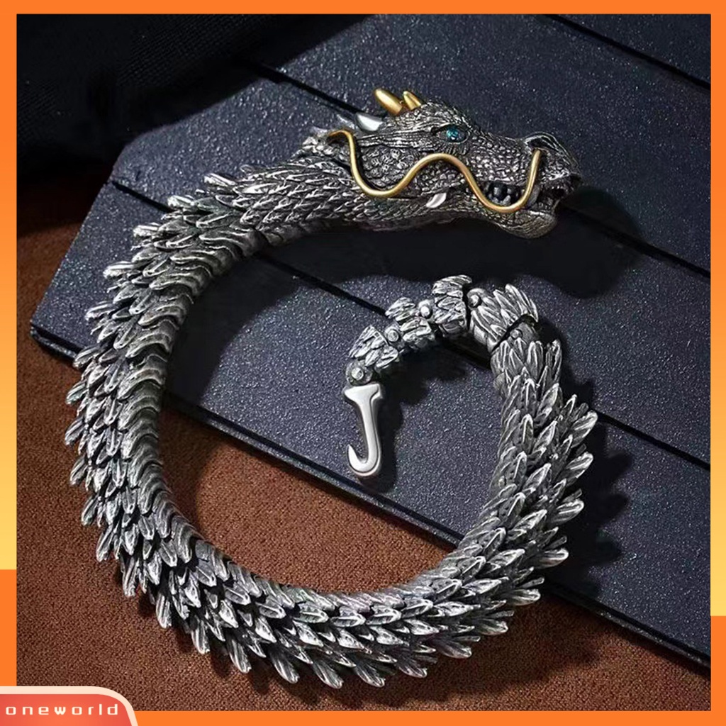 [EONE] Pria Gelang Adjustable Hypoallergenic Hip-hop Distress Koleksi Perhiasan Aksesoris Tembaga Gaya Retro Kepala Naga Laki-Laki Cuff Bangle Untuk Pesta