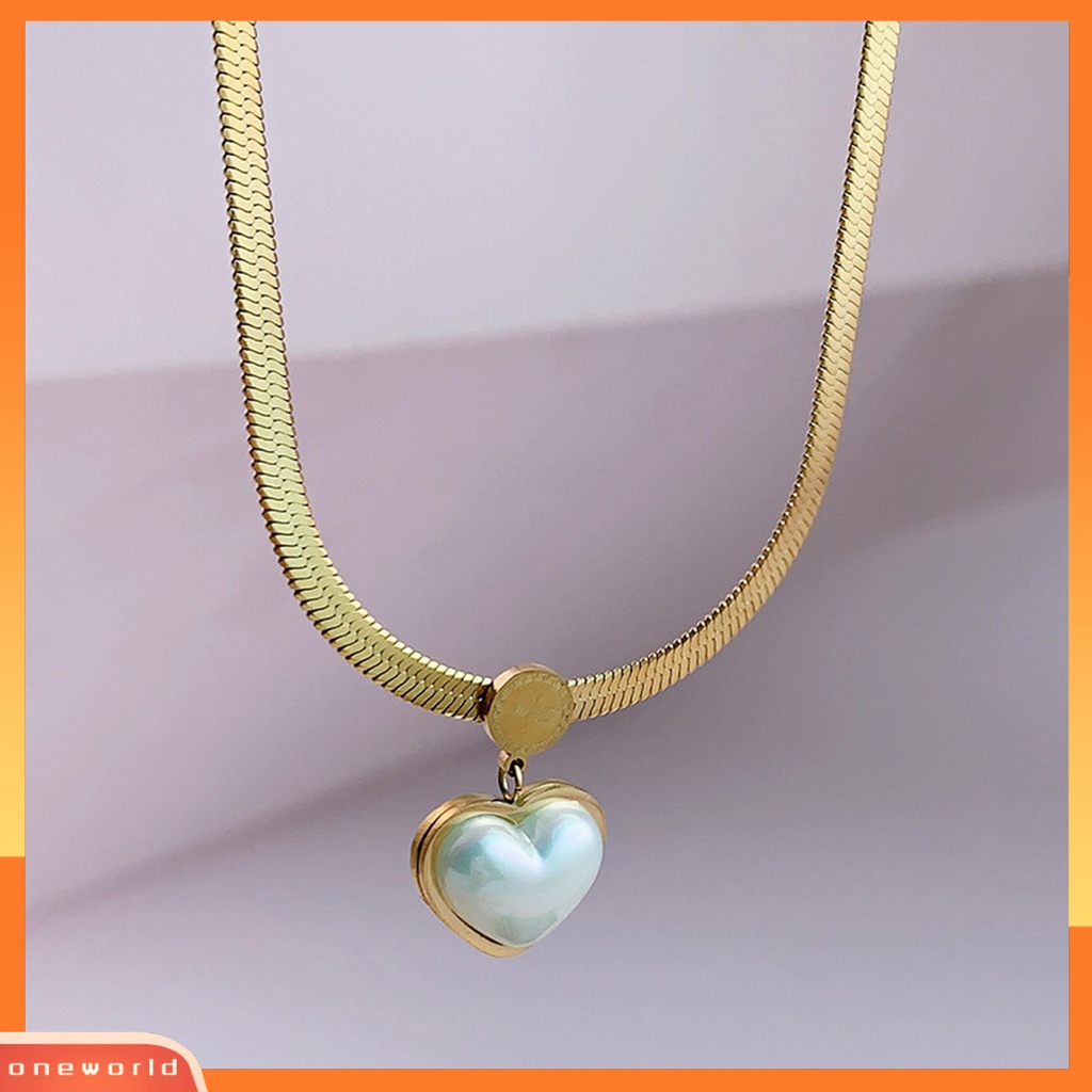 [EONE] Wanita Kalung Hati Colorful Shell Stainless Steel Ins Style Snake Chain Pendant Necklace Untuk Pakaian Sehari-Hari