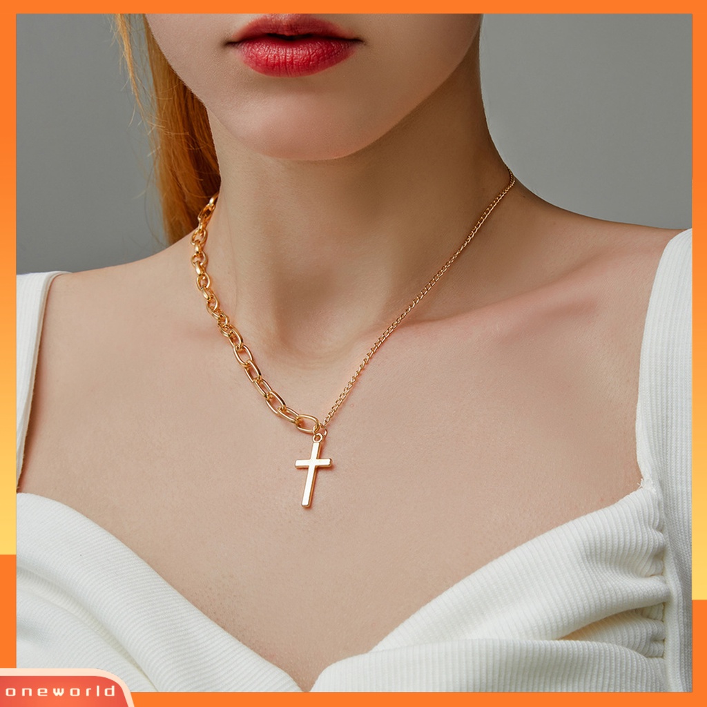 [EONE] Kalung Liontin Salib Adjustable Asymmetric Electroplating Metal Collarbone Chain Necklace Dengan Extend Chain Untuk Pesta