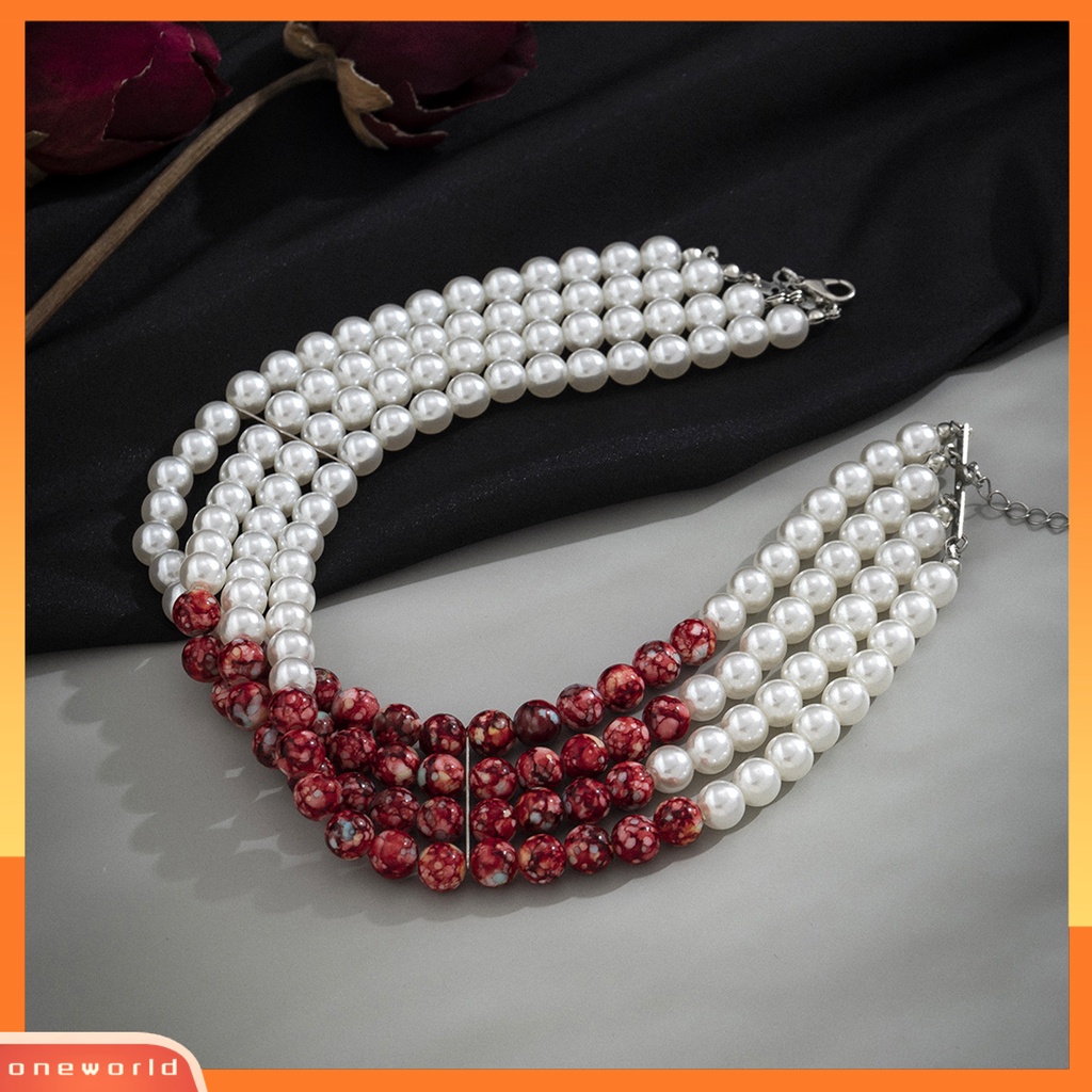 [EONE] Wanita Kalung Mutiara Imitasi Gotik Cantik Hias Pengerjaan Halus Berdandan Vintage Multi-layer Manik-Manik Pendek Kalung Perhiasan Aksesori